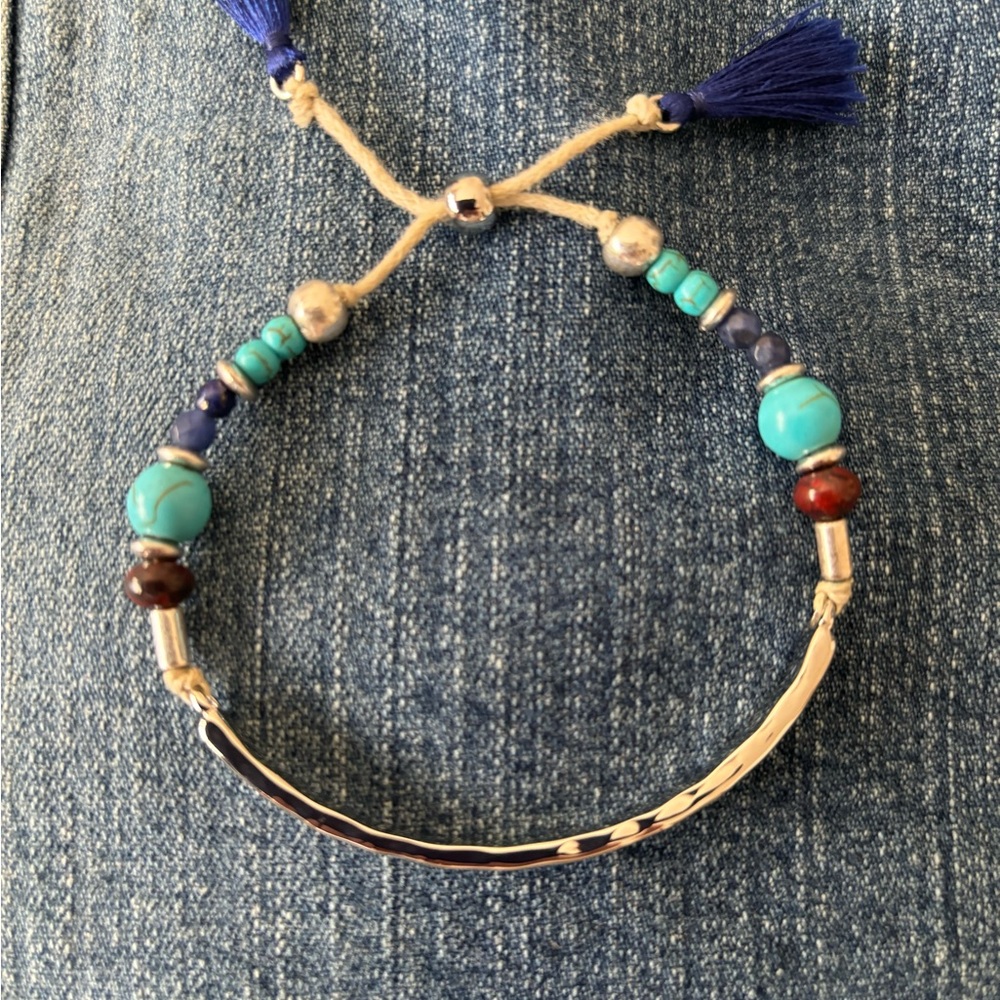 JJill Silver Hammered Bar and Bead Adjustable Bracelet
